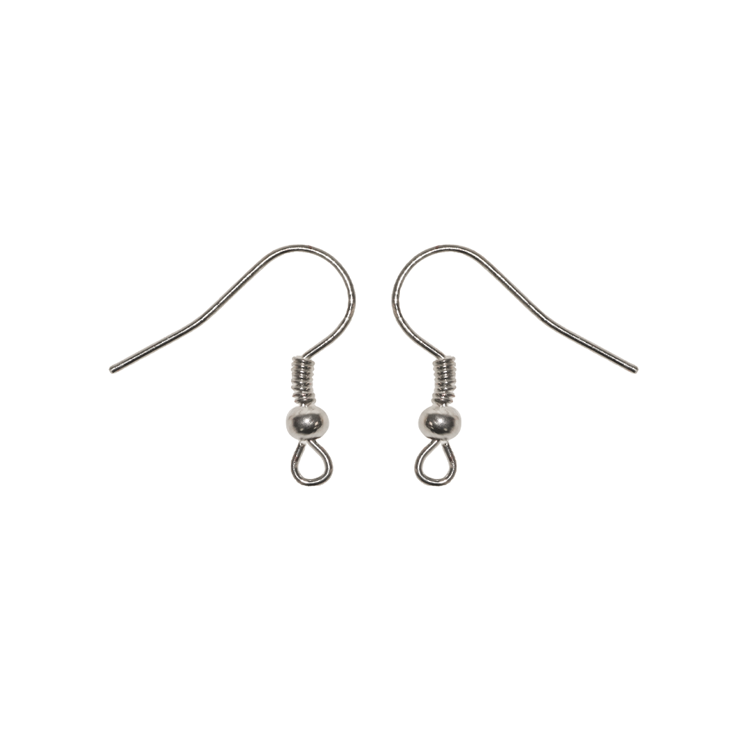 Earrings, Shepherd Hook with Ball & Coil, Silver, Alloy, 19.5mm x 9mm, -  Butterfly Beads and Jewllery