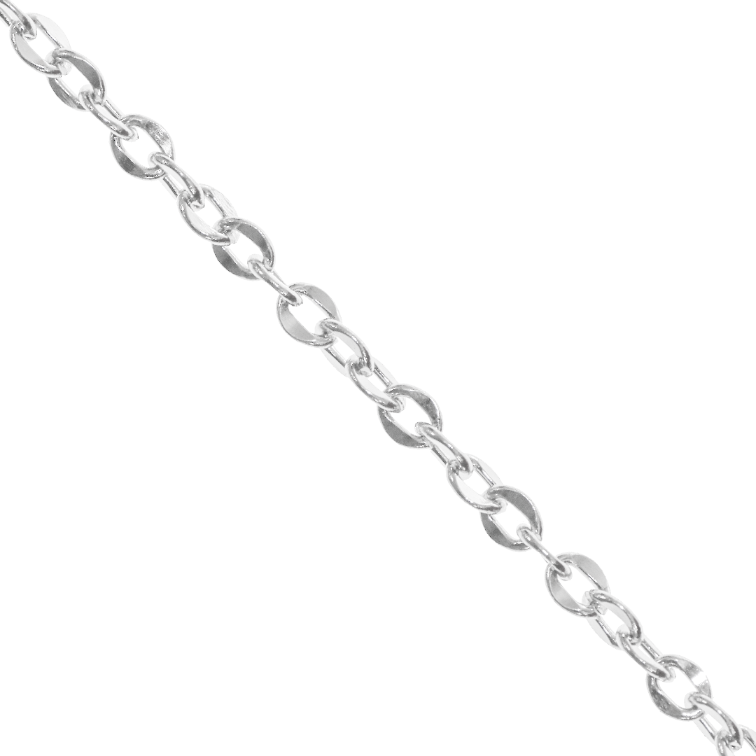 Chains, Flat Cable, Bright Silver, Alloy, 3.5mm x 2.5mm x 1mm per loop - Sold Per Meter