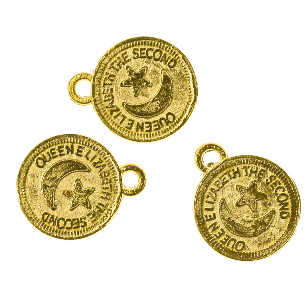 Coin Charms with Star Moon Queen Elizabeth the Second Gold