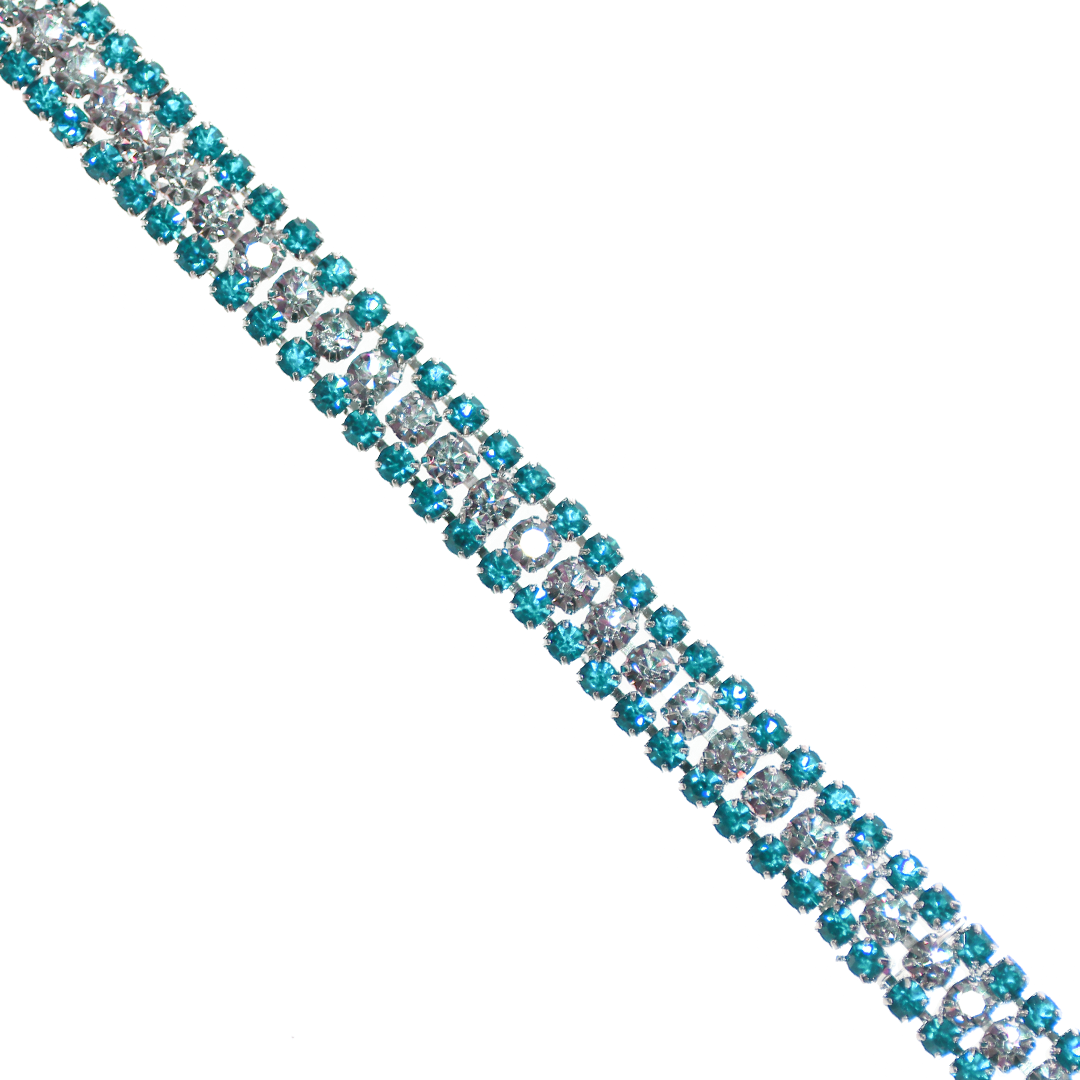 Chains, Rhinestone Cup Chain, 3 Layers, Silver, Alloy, 7.5mm x 3.0mm, Available in Multiple Colors, Sold per yard