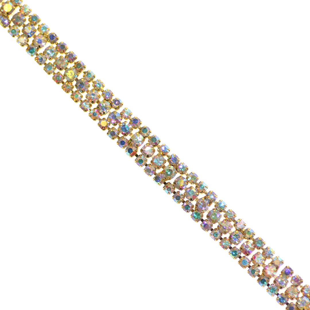 Chains, Rhinestone Cup Chain, 3 Layers, Silver, Alloy, 7.5mm x 3.0mm, Available in Multiple Colors, Sold per yard