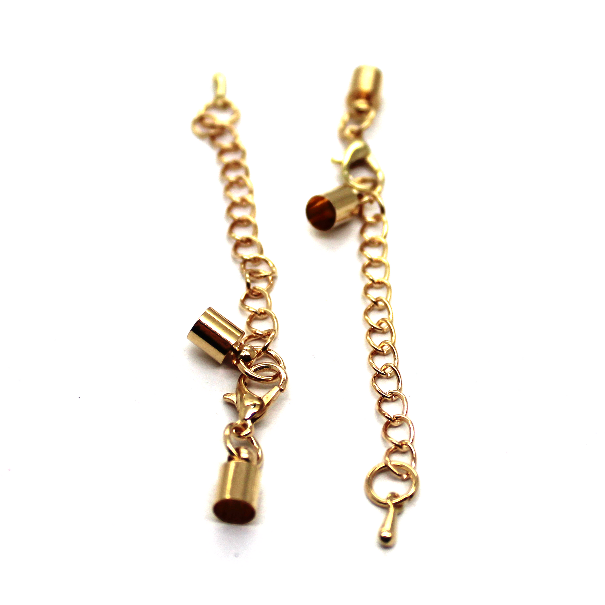 Chains, Chain Extenders, Curb Chain, Gold, Alloy, 61mm (chain) x 12mm (clasp) x 6mm (cap), Sold Per pkg of 5