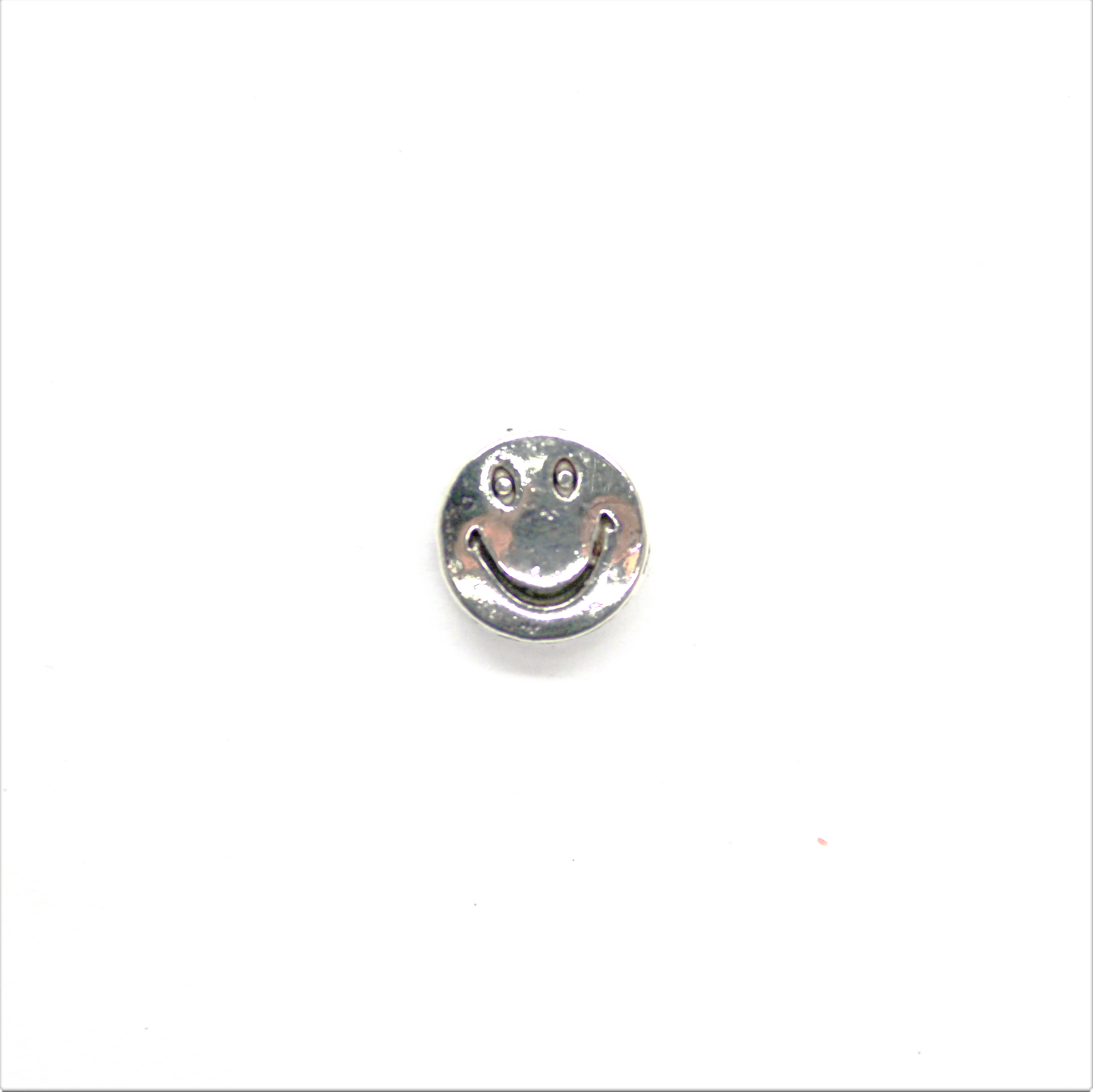 Spacers, Smiley Face, Silver, Alloy, 10mm x 10mm x 3.5mm, Sold Per pkg of 10