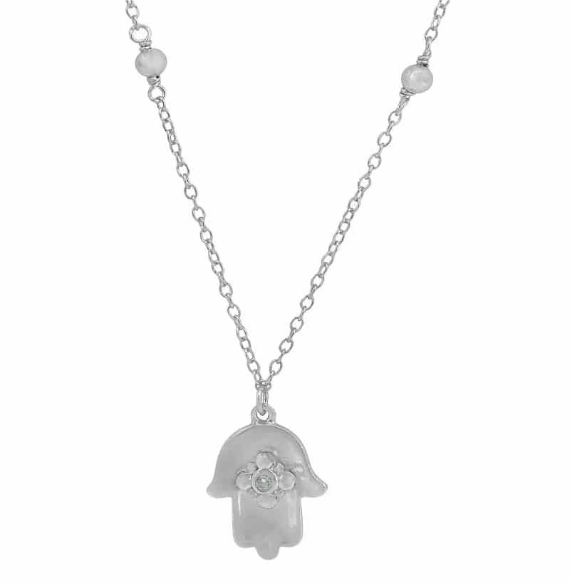 Necklace, Hamsa Hand, Sterling Silver with Rhodium, 16"+2" Extension - 1pc