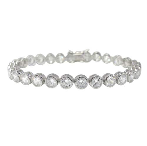 Round Tennis Bracelet, Sterling Silver with Rhodium, Round Cubic Zirconia, 3mm W, 7.5" L - 1 Pc