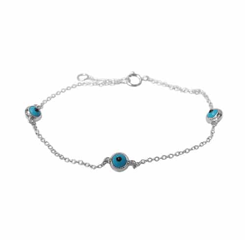 Light Blue Evil Eye Bracelet, Sterling Silver With Rhodium, 6.5″ + 0.5″ Extension (length) - 1 Pc