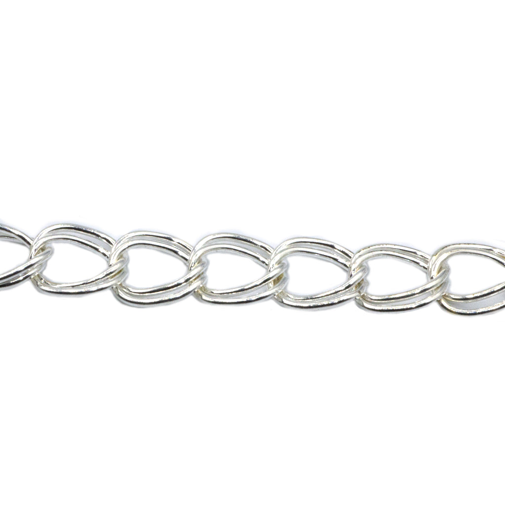 Chains, Double Curb Chain, Alloy, Silver, 12mm x 10mm x 6mm loop, Available in 2 Colours - Sold Per Meter