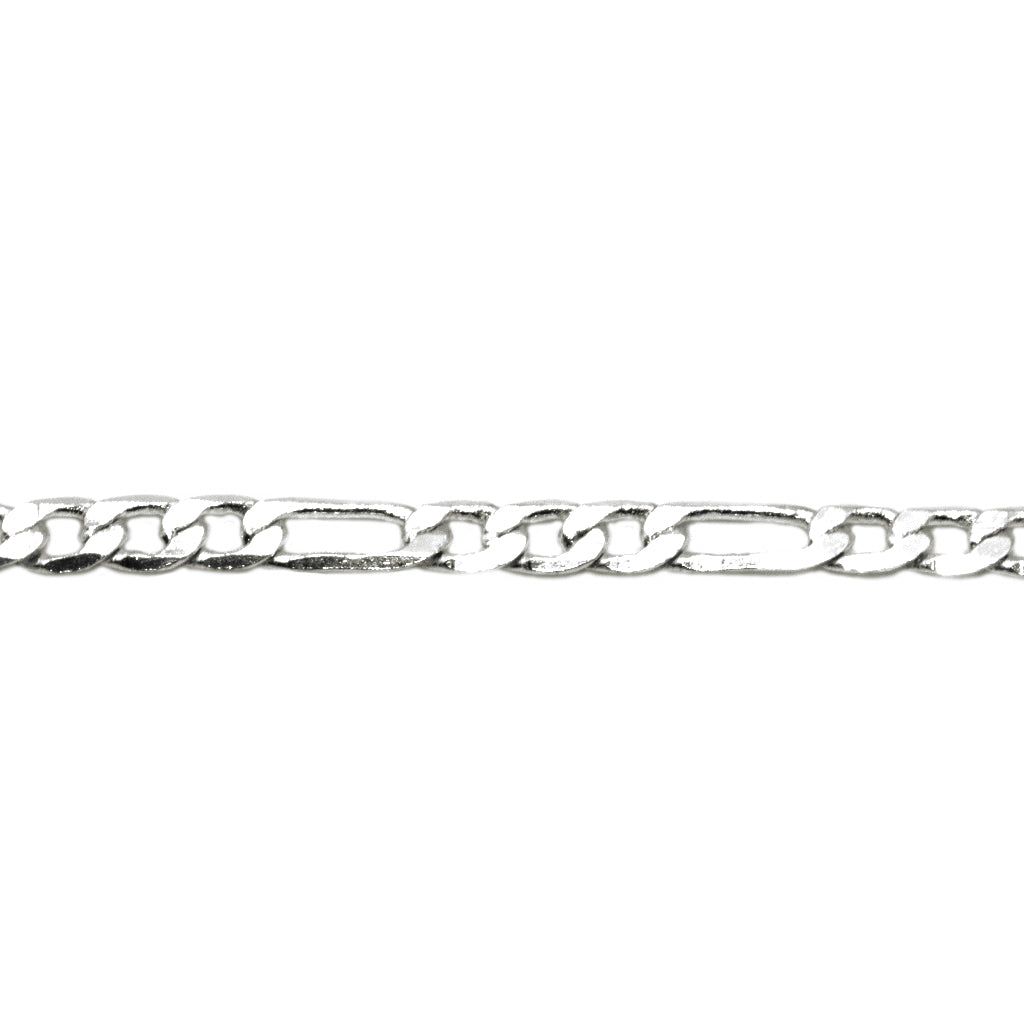 Chains, Figaro Chain, Bright Silver, Alloy, 6mm x 2mm x 1mm loop - Sold Per Meter