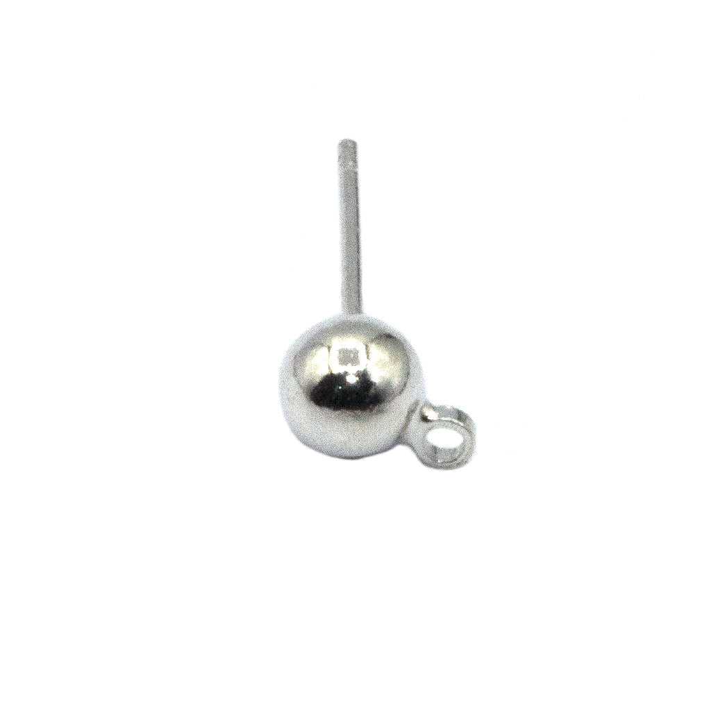 Earrings, Ball Earring Stud with Loop, Silver, Approx 10 pcs per bag, Available in Multiple Sizes and Materials