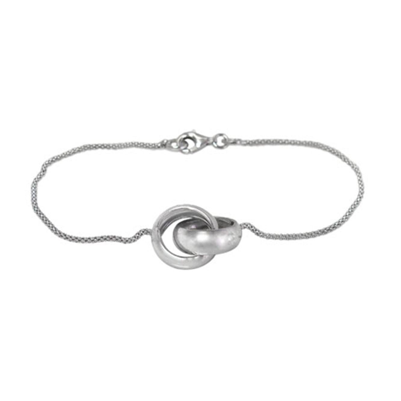 Ring Bracelet, Sterling Silver with Rhodium, 14mm ring, 8 inch